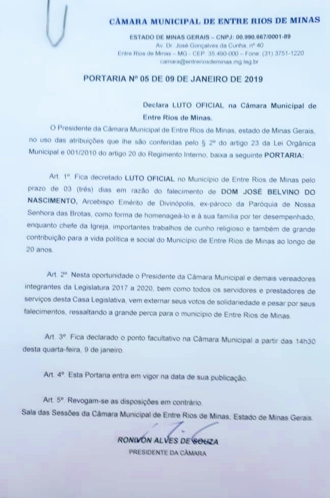 Portaria luto oficial