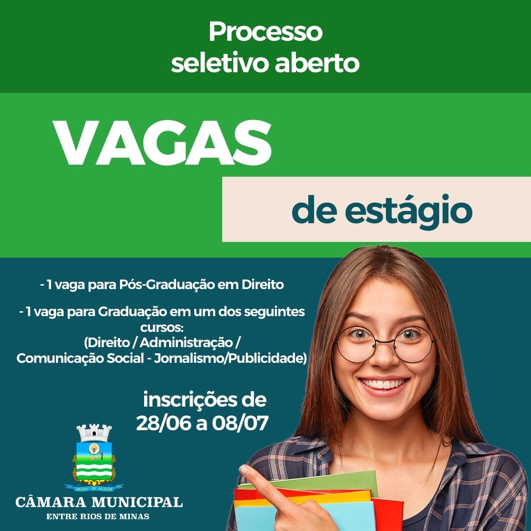 Abertas duas vagas no programa de estágio da Câmara Municipal de Entre Rios de Minas