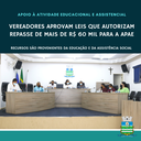Câmara aprova novo repasse de recursos para a APAE de Entre Rios de Minas