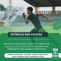 Projeto de lei autoriza o Executivo a implantar ajuda de custo aos atletas para treinamento